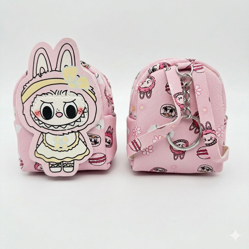 Labubu Bunny Mini Coin Purse Keychain Bag pink color